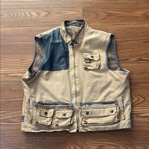 Vintage German‎ Made No Tag Leather and Acrylic Plaid Lined Sportsman Vest XL